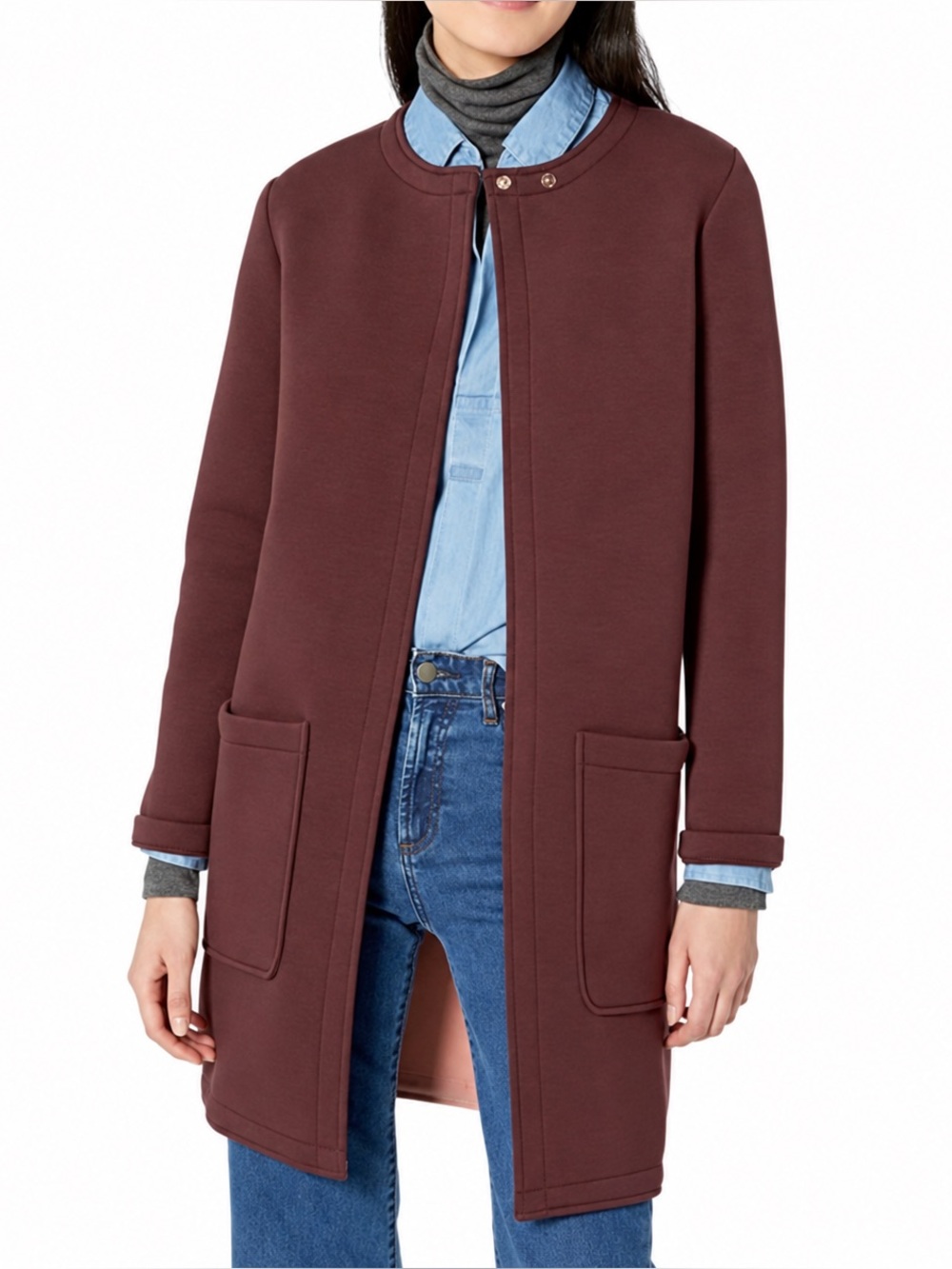 Avec Les Filles Bonded Coat collarless longline Ponte open jacket Small